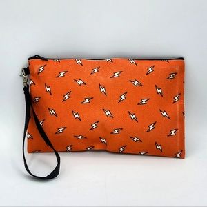 Orange lightning print canvas clutch wristlet bag